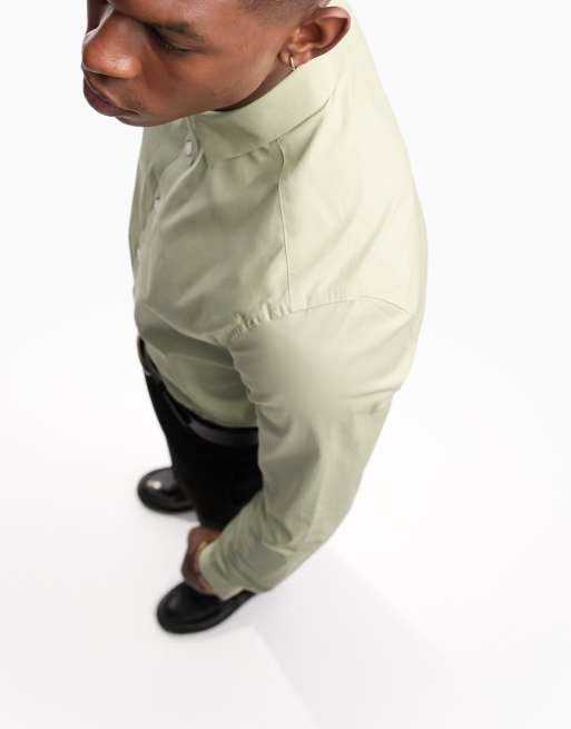 ASOS DESIGN stretch skinny fit shirt in sage green , 2 of 4