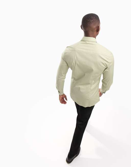 ASOS DESIGN stretch skinny fit shirt in sage green , 4 of 4