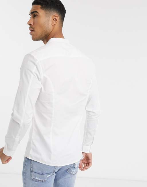 ASOS DESIGN stretch skinny fit shirt in white with grandad collar, 2 of 4