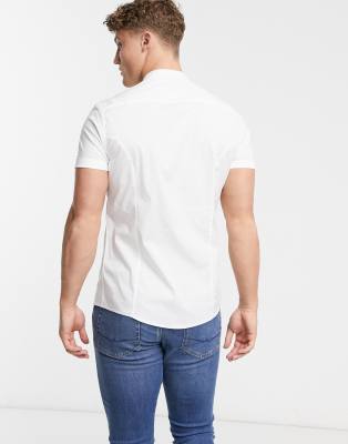 skinny shirt in white with grandad collar