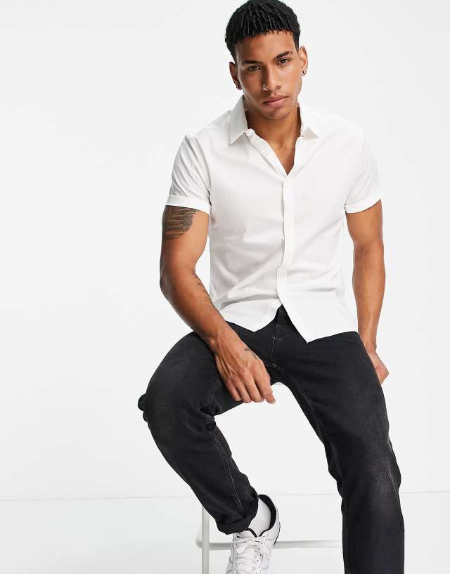 ASOS DESIGN stretch skinny fit shirt in white