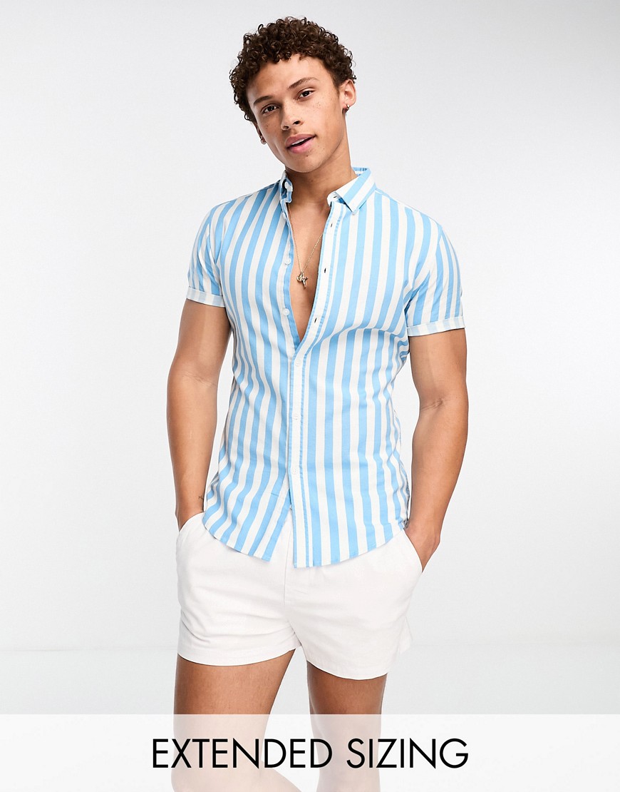ASOS DESIGN stretch skinny oxford stripe shirt in blue