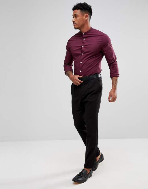 Burgundy shirt black store jeans