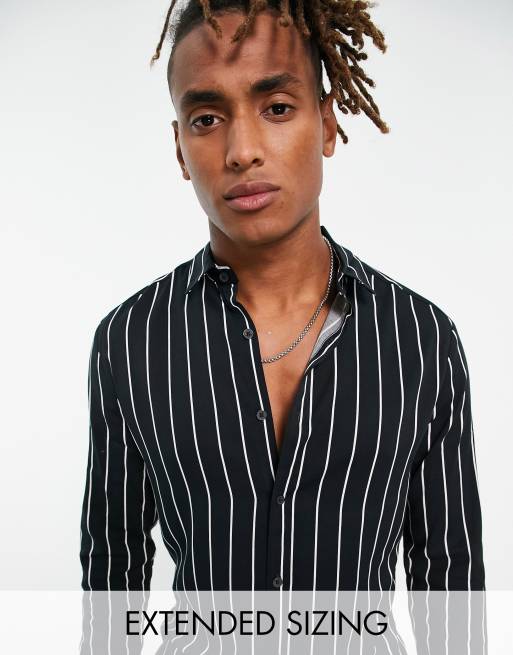 Black and white 2024 vertical striped shirt mens