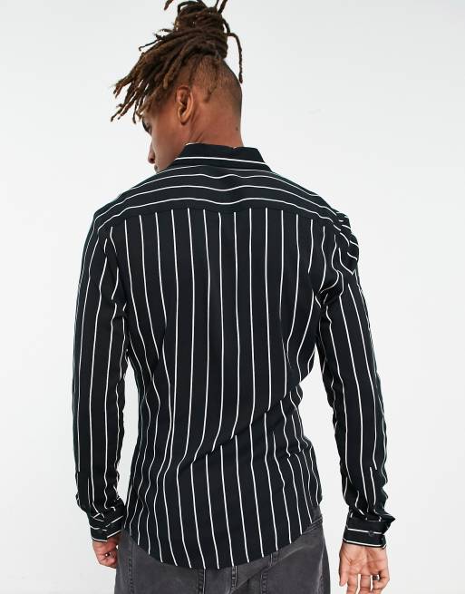 ASOS DESIGN stretch skinny stripe shirt in black and white