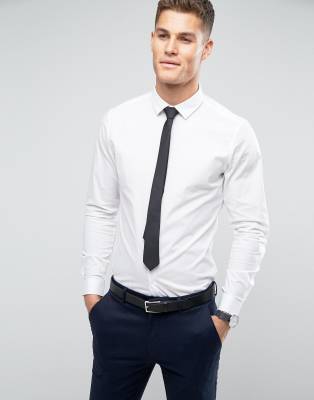 white dress shirt with black tie