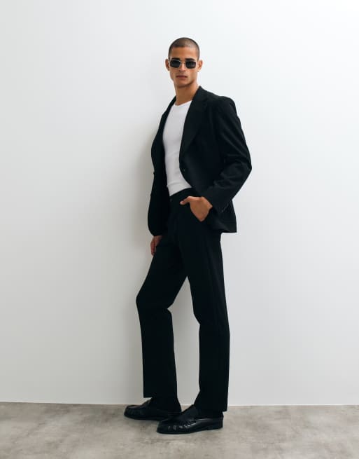 ASOS DESIGN stretch, skrynkelfri smal kostymbyxa i svart, 2 av 5