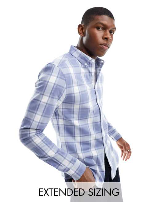 ASOS DESIGN stretch slim check shirt in blue | ASOS