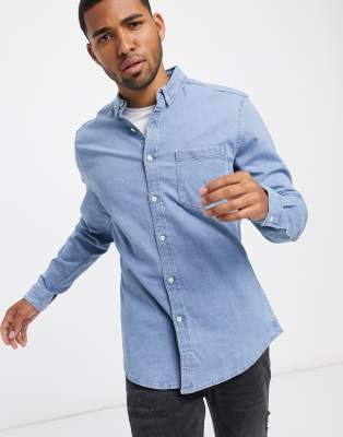 ASOS DESIGN stretch slim denim shirt in bleach wash - ASOS Price Checker