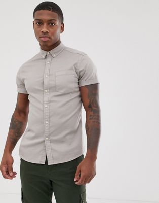 ASOS DESIGN stretch slim denim shirt in light grey | ASOS