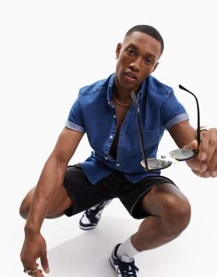 mens short sleeve denim shirt uk