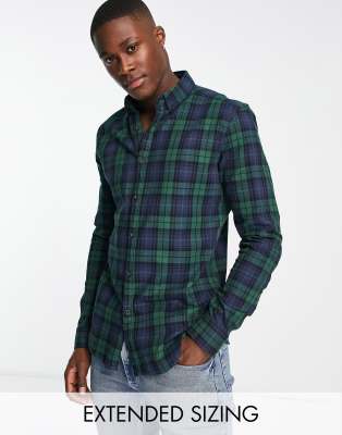 ASOS DESIGN stretch slim fit check shirt in green