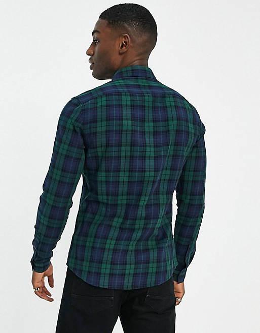 Shirts stretch slim fit check shirt in green 
