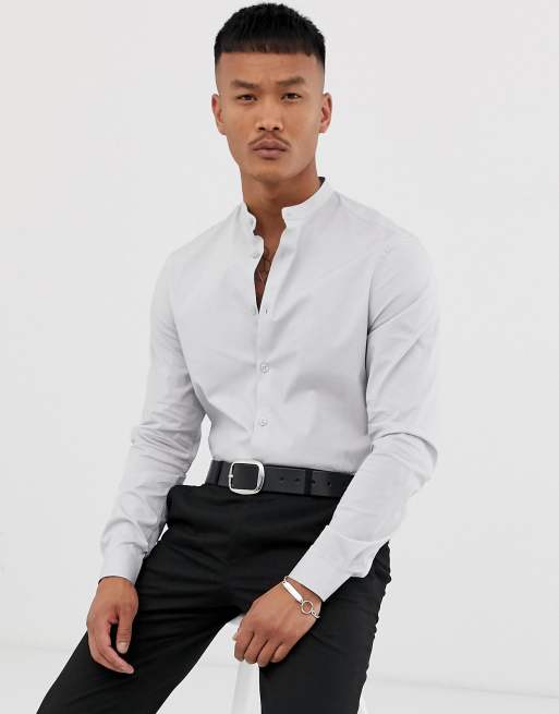 Grey grandad hot sale shirt