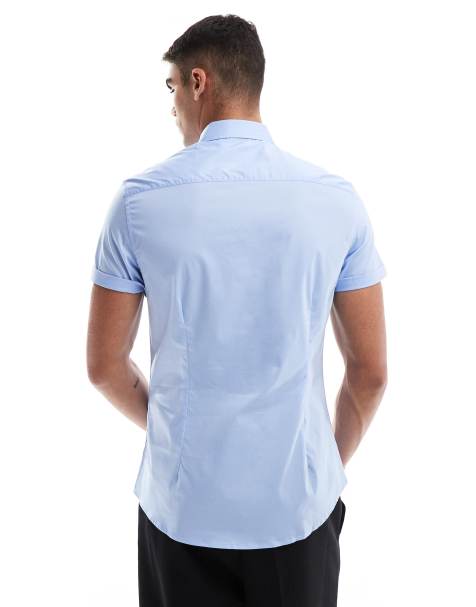 ASOS DESIGN stretch slim fit work shirt in blue - view 2
