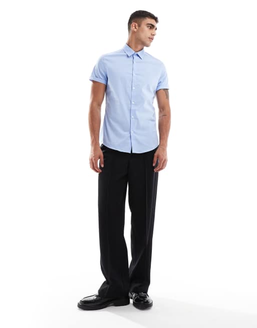 ASOS DESIGN stretch slim fit work shirt in blue, 3 of 4