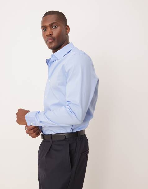 ASOS DESIGN stretch slim fit work shirt in blue - view 1