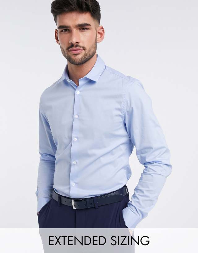 ASOS DESIGN stretch slim fit work shirt in blue