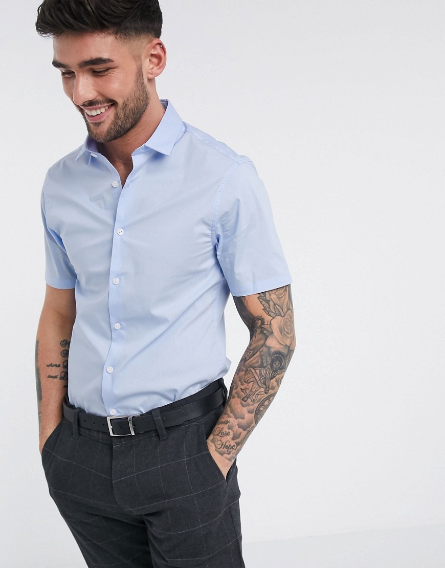 Asos Design Stretch Slim Fit Work Shirt In Blue