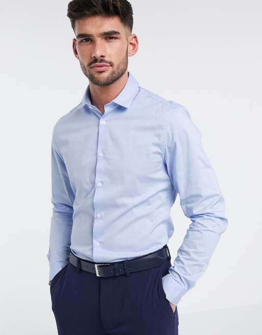 ASOS DESIGN stretch slim fit work shirt in blue