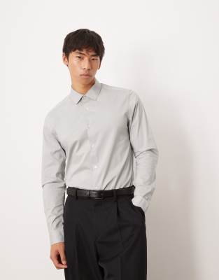 Asos Design Stretch Slim Fit Work Shirt In Gray-grey ModeSens