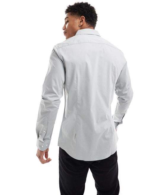 ASOS Design Stretch Slim Fit Work Shirt in gray-Grey