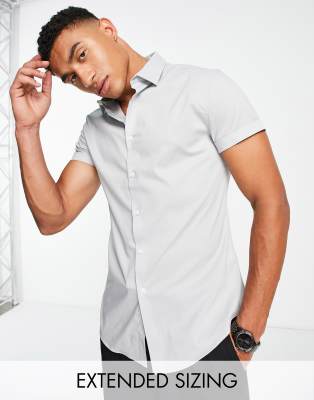 Asos Design Stretch Slim Fit Work Shirt In Gray