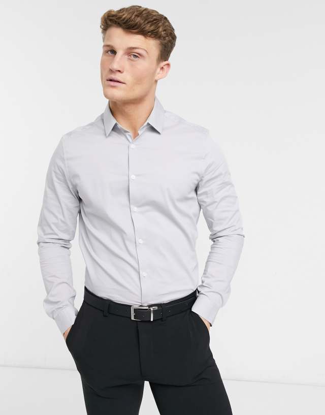 ASOS DESIGN stretch slim fit work shirt in gray