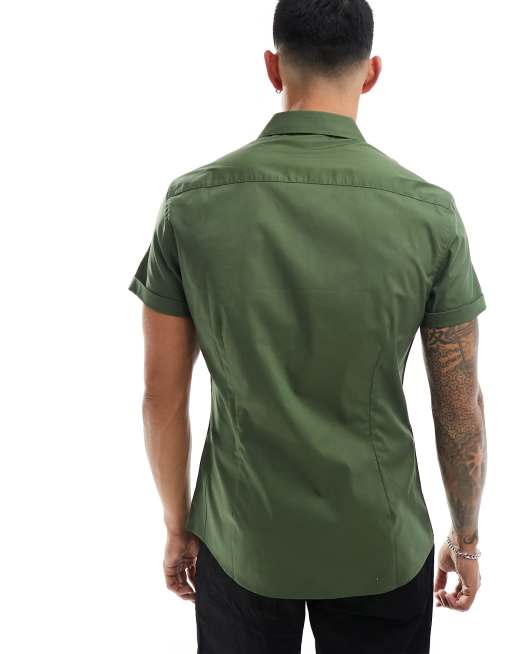 ASOS DESIGN Stretch Slim Fit Work Shirt In Khaki