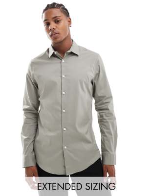 Asos Design Stretch Slim Fit Work Shirt In Khaki-green