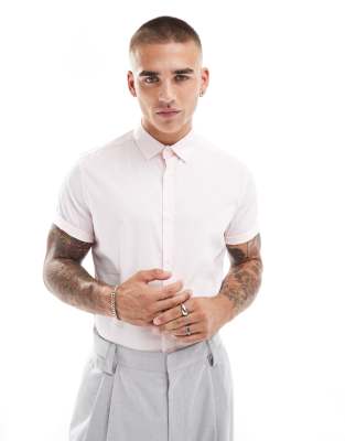 ASOS DESIGN stretch slim fit work shirt in light pink | ASOS