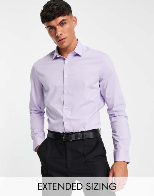 ASOS DESIGN stretch slim fit work shirt in lilac | ASOS