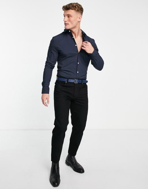 ASOS DESIGN stretch slim fit work shirt in navy | ASOS