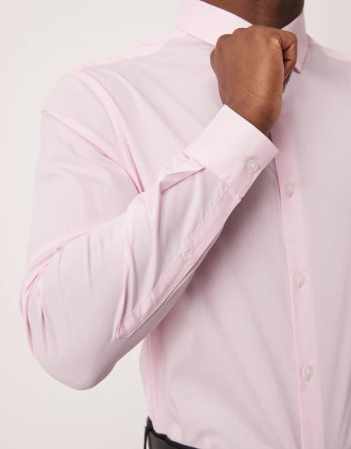 ASOS DESIGN stretch slim fit work shirt in pink | ASOS