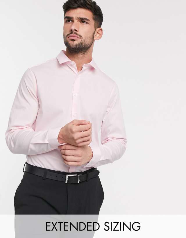 ASOS DESIGN stretch slim fit work shirt in pink