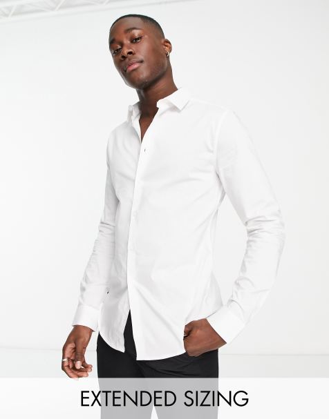 Men Slim Fit Dress Shirts Button Up Front Pleated Details Dinner