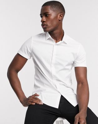 ASOS DESIGN stretch slim fit work shirt in white | ASOS