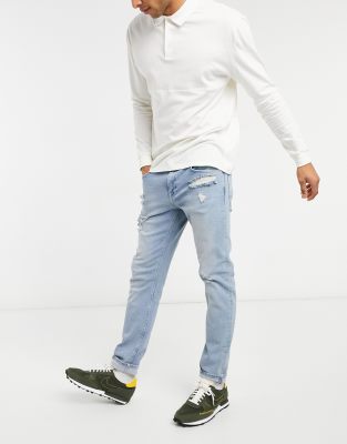 distressed light wash jeans