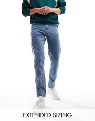 ASOS DESIGN stretch slim jeans in flat mid wash blue - ASOS Price Checker