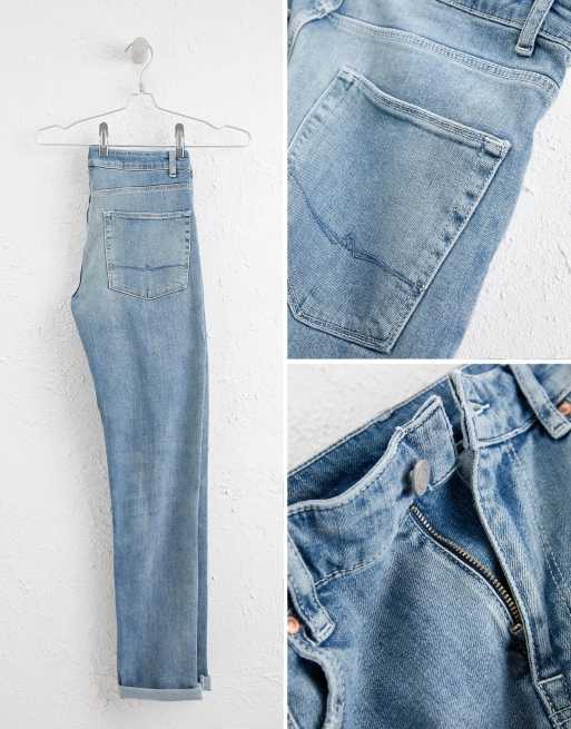 ASOS DESIGN stretch slim jeans in mid wash blue with rips, 4 of 4