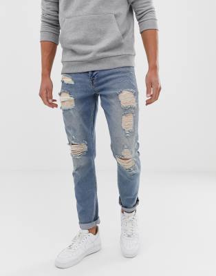 super skinny light blue ripped jeans mens