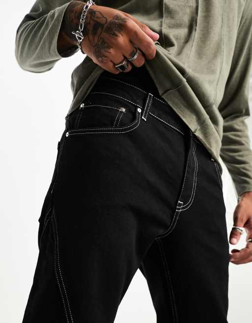 ASOS DESIGN stretch slim jeans with panels in black, 2 of 4