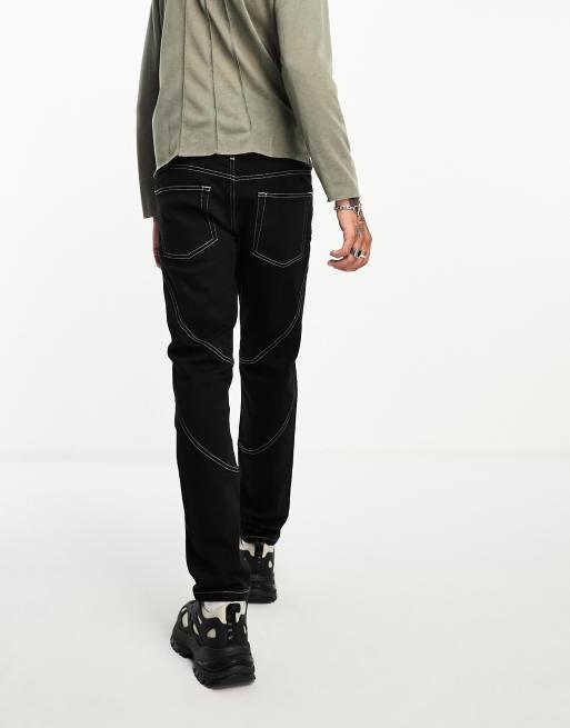 ASOS DESIGN stretch slim jeans with panels in black, 3 of 4