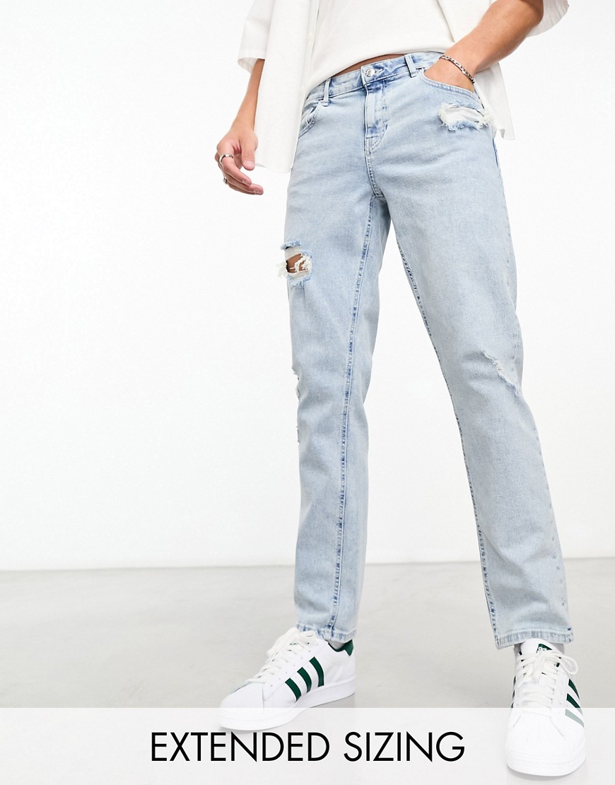 ASOS DESIGN stretch slim jeans with rips in light wash blue