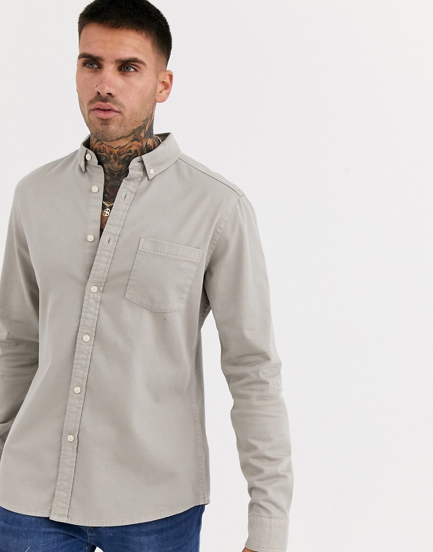 ASOS DESIGN stretch slim organic denim shirt in grey