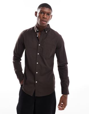 ASOS DESIGN stretch slim oxford shirt in brown