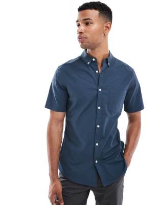 ASOS DESIGN stretch slim oxford shirt in navy