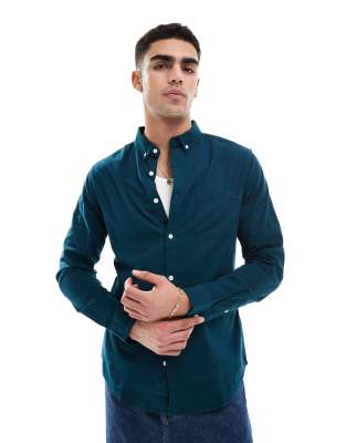 ASOS DESIGN ASOS DESIGN stretch slim oxford shirt in teal-Blue