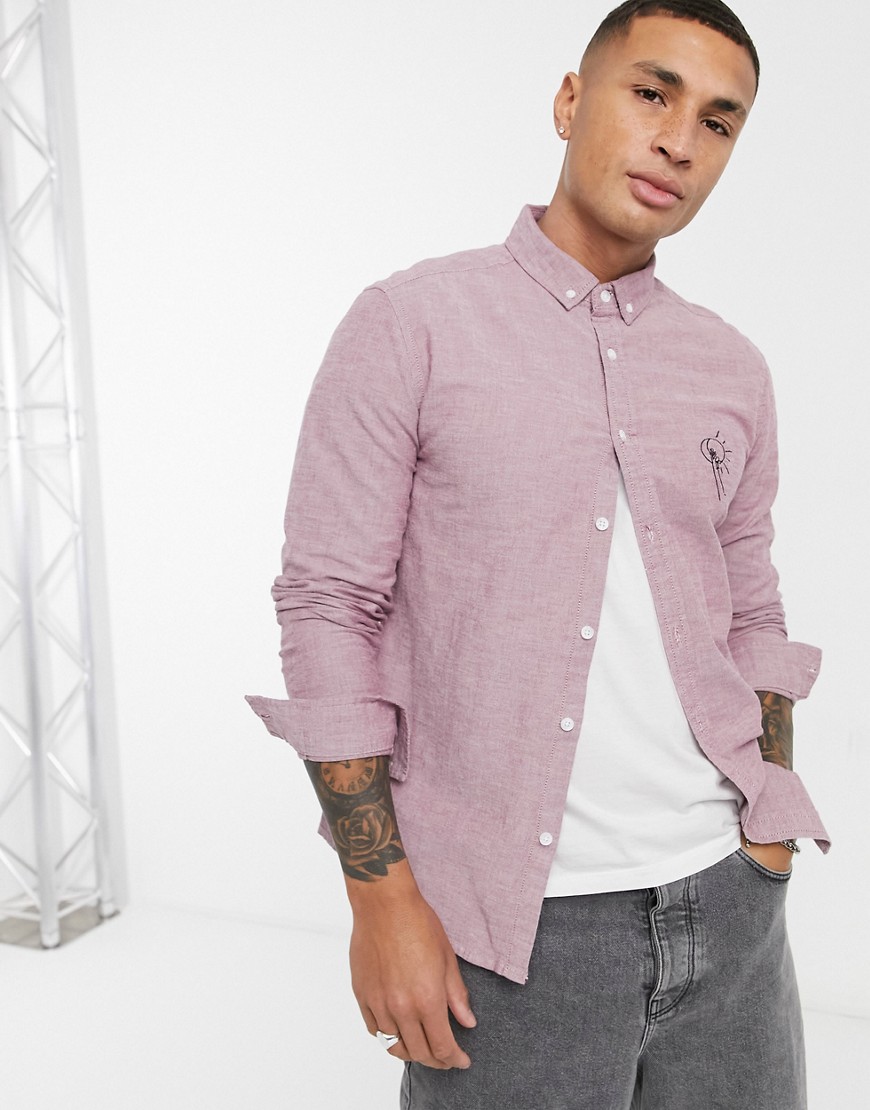 ASOS DESIGN stretch slim oxford shirt with embroidery chest logo in red