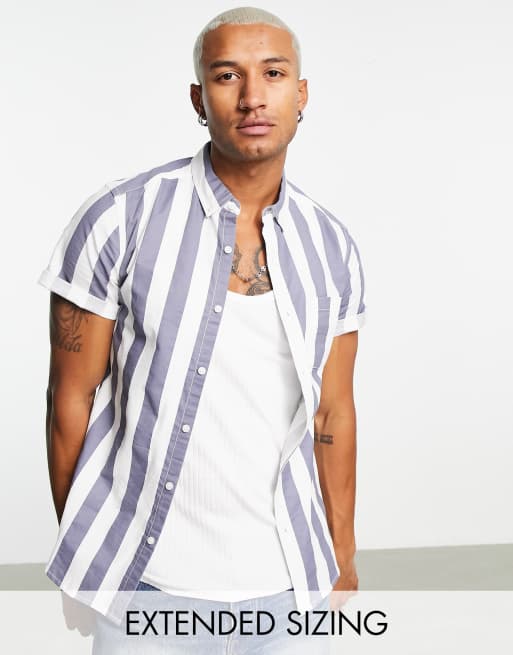 ASOS DESIGN stretch slim oxford stripe shirt in blue | ASOS